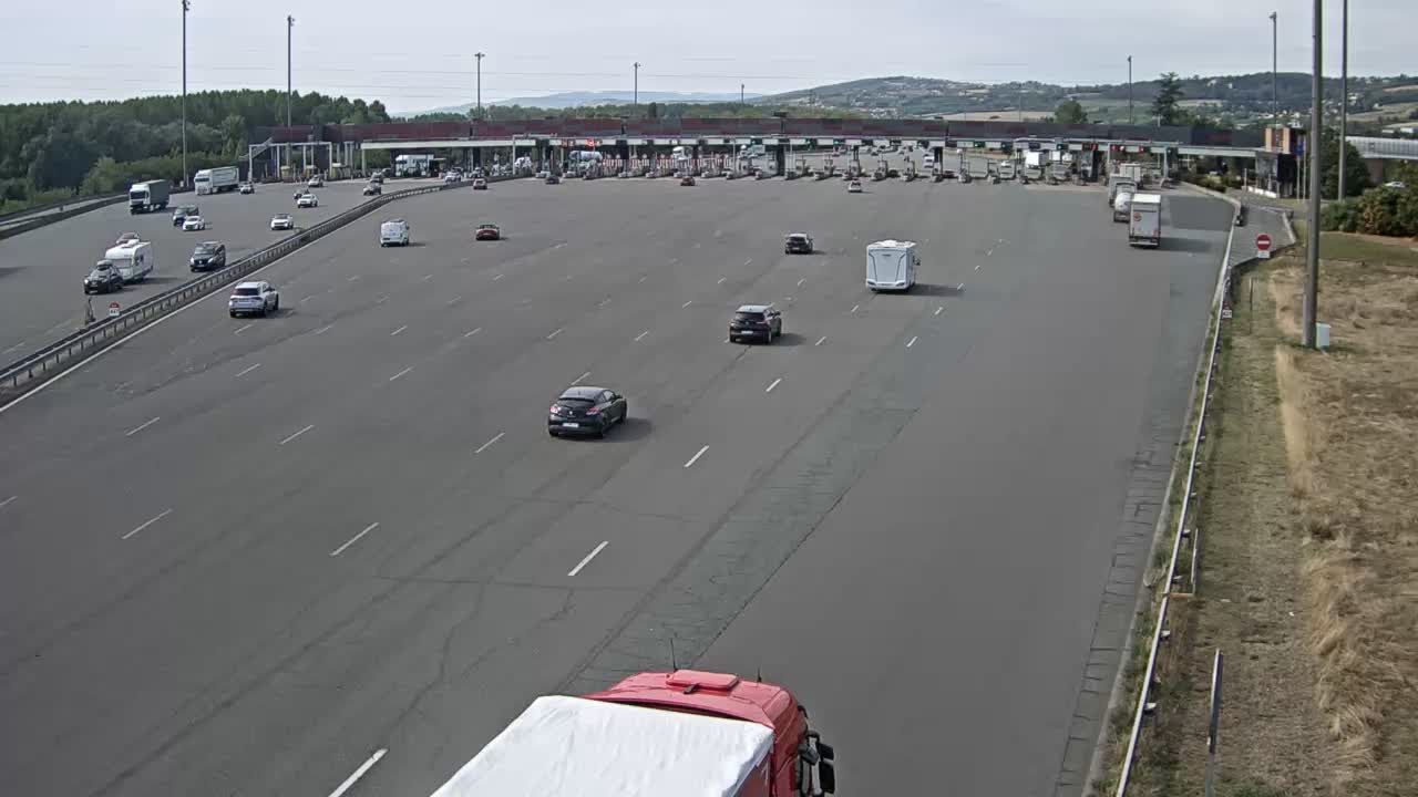 Villefranche-sur-Saône: A6 Péage de Villefranche Limas, au nord de Lyon, vue orientée vers Lyon